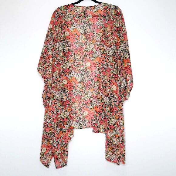 Lane Bryant Womens Kimono One Size Pink Orange Floral Coverup Vacation Feminine - Picture 2 of 7